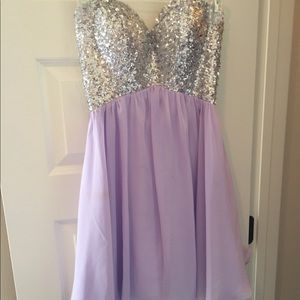 Purple Strapless Sequin Cocktail Dress